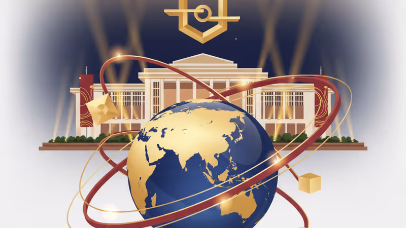 河內全國代表大會現場掛起的越南國旗與越共黨徽