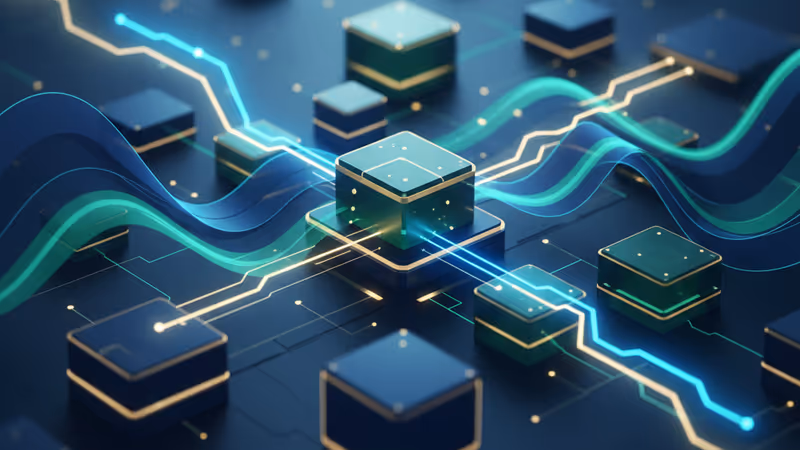 分散型ネットワークとデータサンプリングを象徴する、光り輝くノードのデジタルイメージ