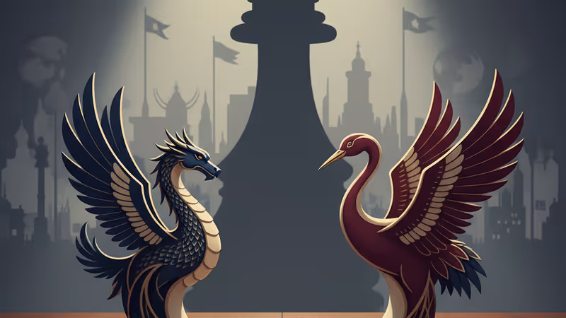 한중 외교 회담을 상징하는 전화기와 양국 국기