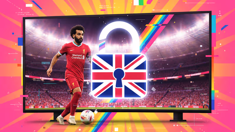 경기장 스크린에 비친 모하메드 살라와 VPN 연결 그래픽