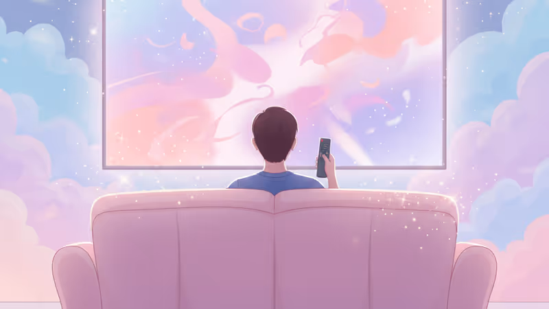 年末の夜、ドラマを視聴するリビングの風景と画面に映るドラマのワンシーン