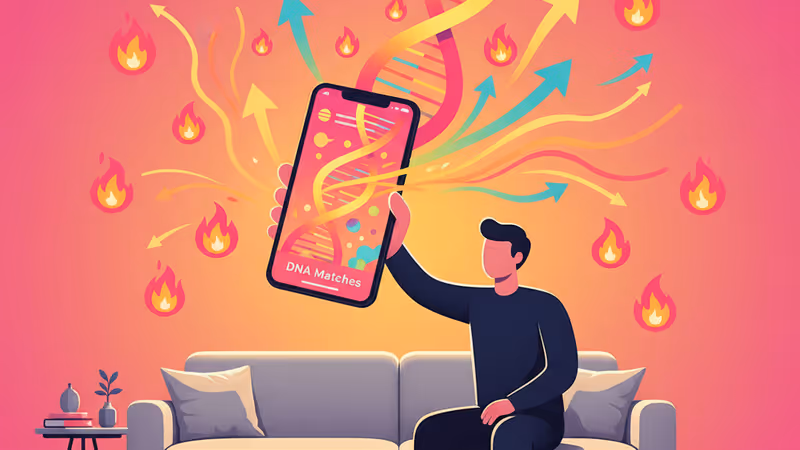 連結著人影與數據線的發光家族樹圖示