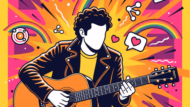 ギターを抱えるジェレミー・アレン・ホワイトの劇中写真