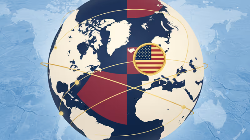 ホワイトハウスのロゴとグリーンランドの地図が重なり合うイメージ