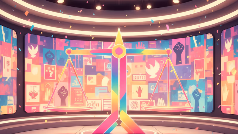 ABC 토크쇼 더 뷰의 스튜디오 배경과 사회적 갈등을 상징하는 추상적인 이미지