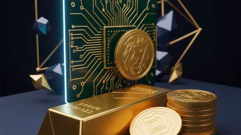 A physical gold bar on a digital motherboard