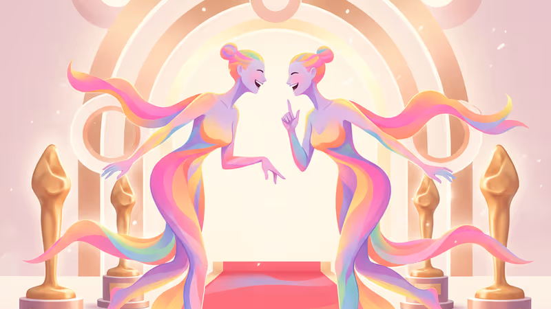 レッドカーペットで談笑するジェニファー・ローレンスとエマ・ストーン