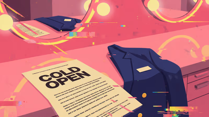 電視錄影棚顯示器畫面，對焦在西裝細節與舞台燈光。 