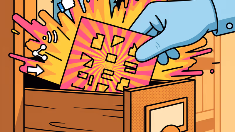 빈티지 목재 카드 함과 거꾸로 적힌 낱말 카드들