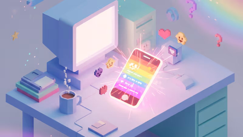 스마트폰 화면 속 유머 게시물과 일상의 혼란을 형상화한 이미지