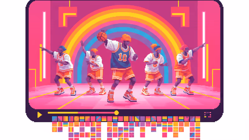 バスケットボールコートで踊る&TEAMメンバーのシルエットとネオンライト