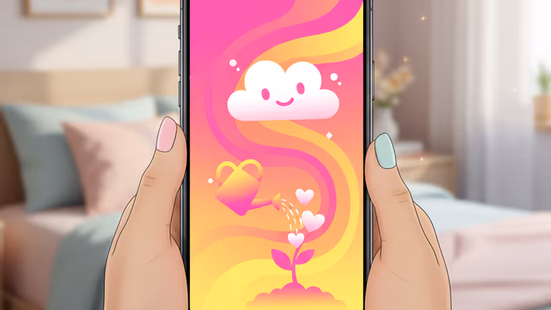 스마트폰으로 밈을 보며 미소 짓는 사람의 모습