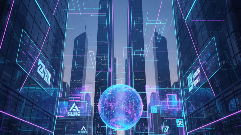 AI技術とWikipediaのロゴがデジタルネットワークで繋がるイメージ