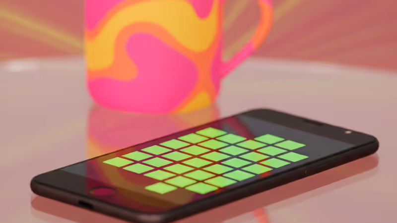 顯示 Wordle 遊戲方格的智慧型手機特寫畫面