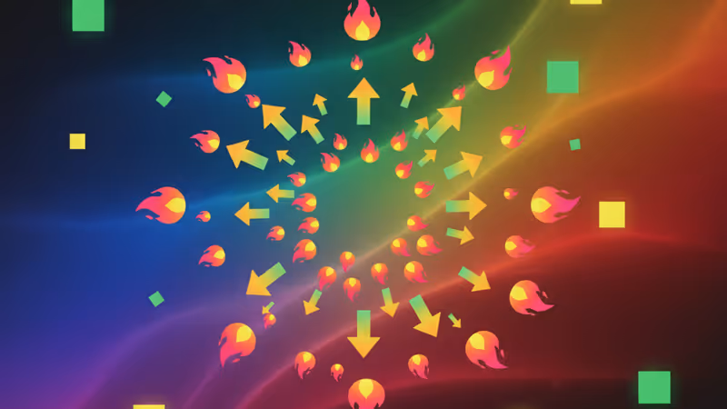 어두운 디지털 배경에 떠 있는 빛나는 초록색과 노란색 정육면체 타일들