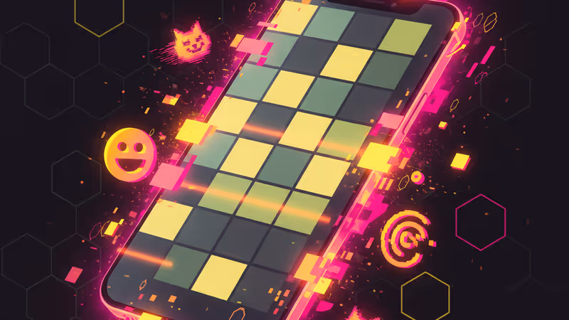 Wordle 게임의 상징적인 녹색과 노란색 격자 타일이 그려진 스마트폰 화면