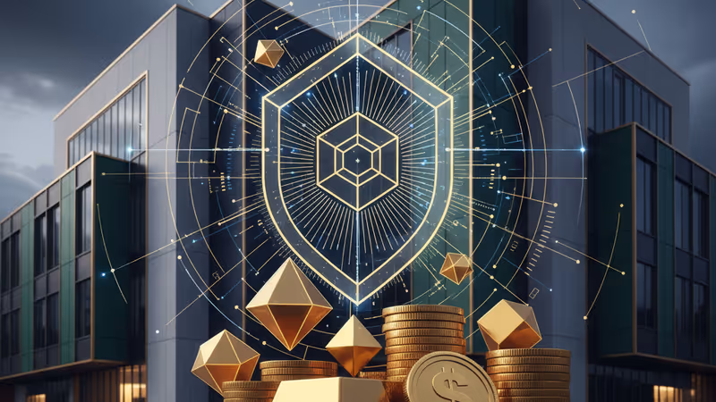 미국 통화감독청과 디지털 금융 시스템을 상징하는 건물 전경