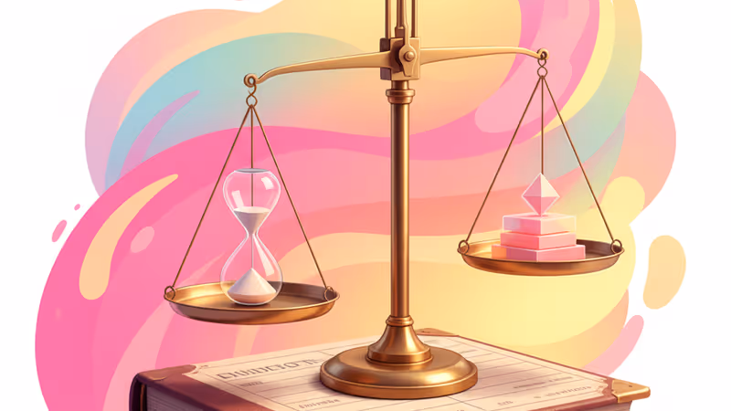 ギネス記録の歴史を象徴する、重い天秤と医療のシンボル。