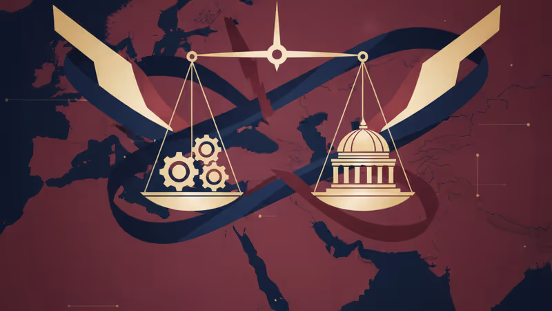 暗い背景に浮かび上がる中東の地図と緊張した雰囲気が漂う政治の舞台