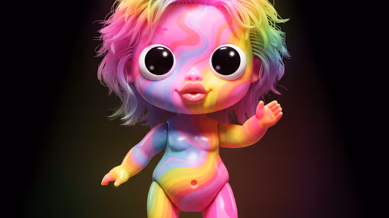 Close-up of a weirdly designed celebrity plastic doll