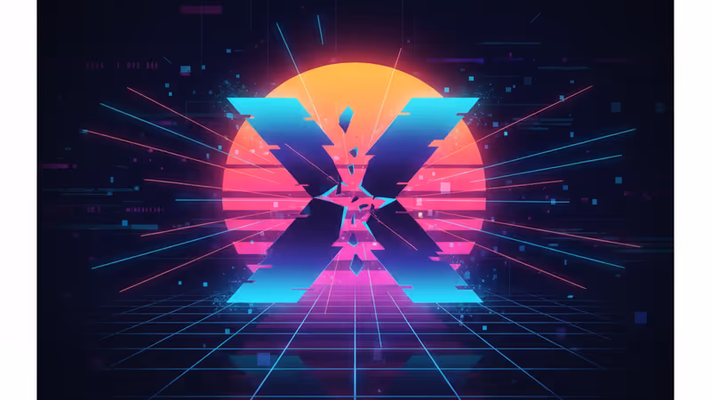 Fractured X logo with digital glitch effects on a smartphone screen