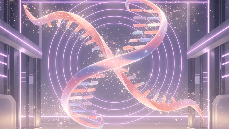 Futuristic background combining XG's new logo with genetic structures