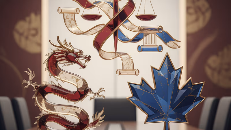 시진핑 주석과 마크 카니 총리의 회담을 상징하는 중국과 캐나다의 국기 문양 소품