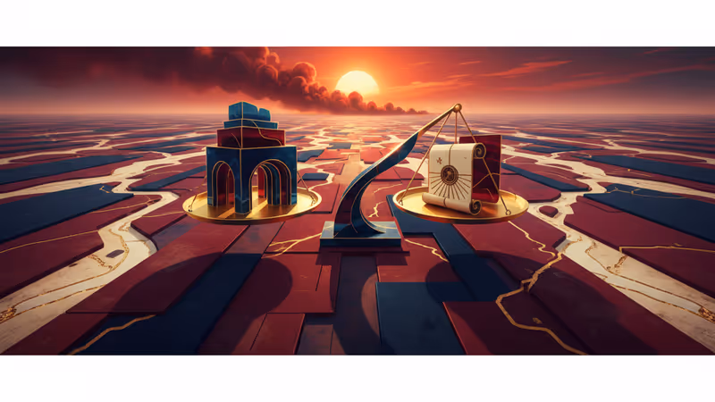 葉門荒漠背景下的外交緊張局勢象徵圖