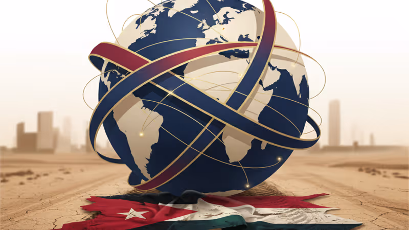 아덴의 먼지 쌓인 도로 위에 놓인 예멘 남부 깃발과 군용 차량의 흔적