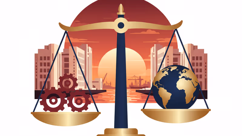 葉門亞丁一座政府大樓在黃昏中的全景，象徵著一個政權組織的終結與未知的開始。