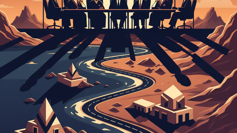 イエメンの荒野を見渡す軍事勢力のシルエット