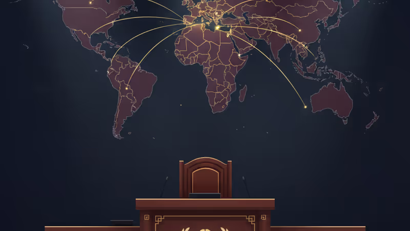 법원 내부에 놓인 법봉과 배경의 태극기