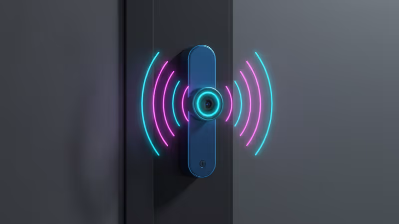 얼굴 인식을 수행하는 챔버린 스마트 도어락의 근접 촬영