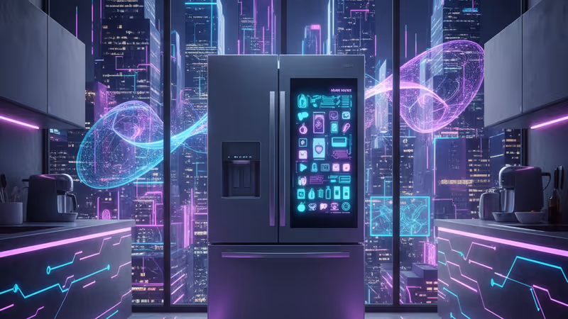 正在進行條碼掃描的 GE 智慧冰箱