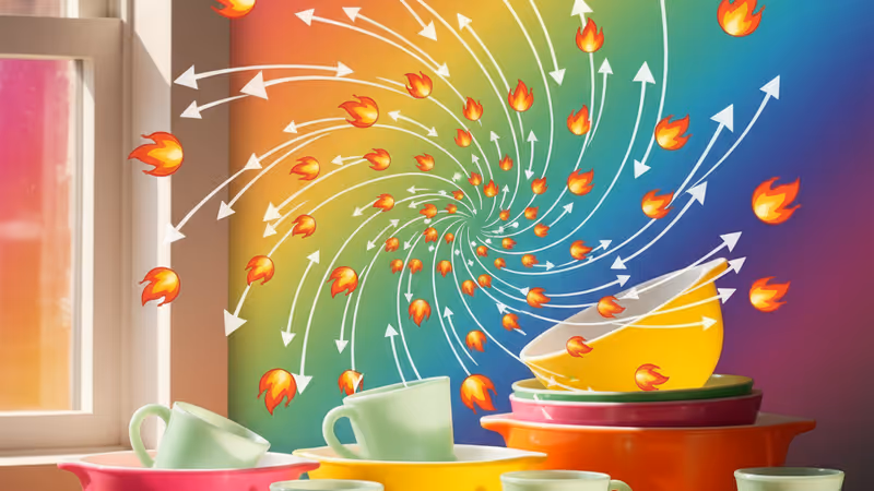 棚に並べられたヴィンテージのジェダイドガラスと食器