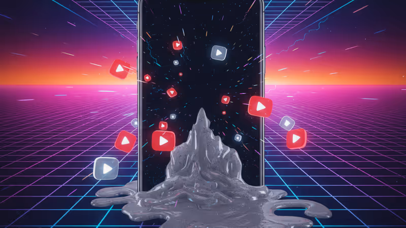 Smartphone screen overflowing with gray sludge near YouTube icons