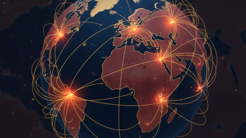 象徵全球外交角力的數位地圖與權力中心連線