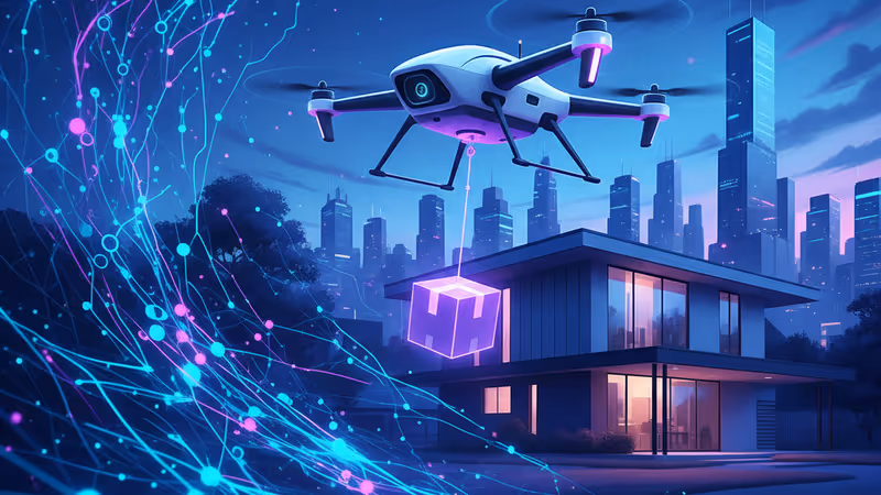 Zipline drone delivering a package to a suburban home