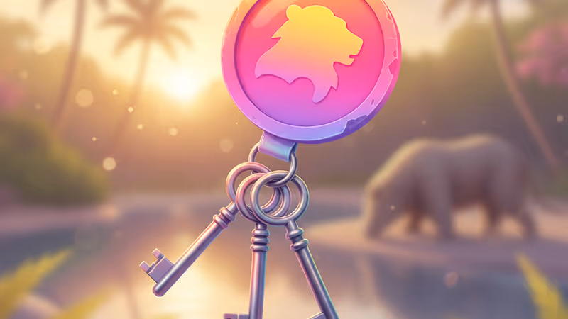 夕暮れ時の動物園で、ライオンの展示場を背景に座る飼育員の姿